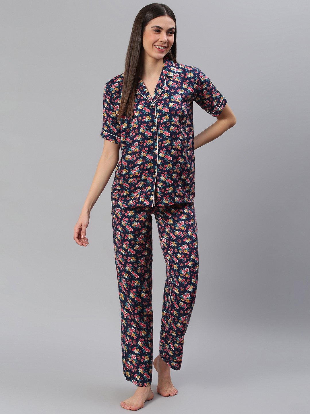 Floral print best sale night suit