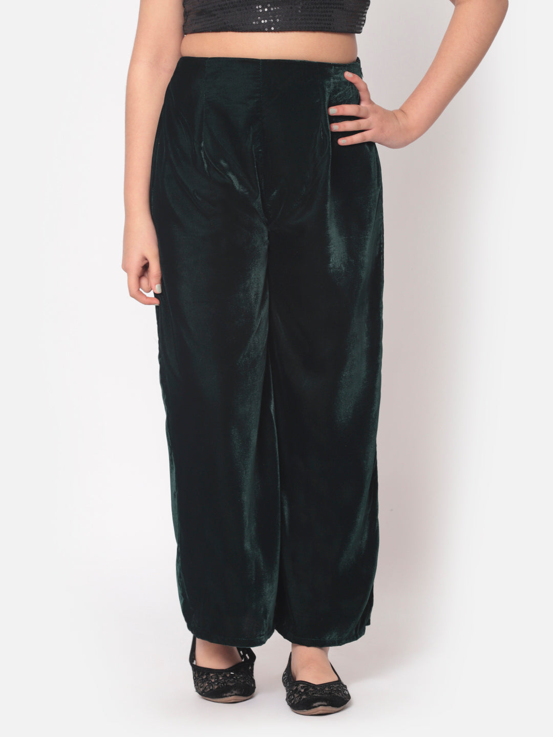 Women Black Velvet Wide Leg Pants Palazzo Pants Sweater Pants Wide