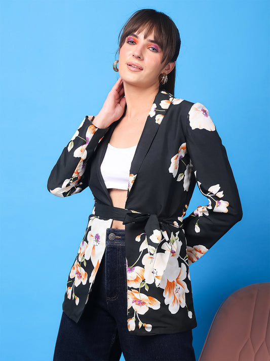 Monochrome Bloom Crepe Blazer Shrug