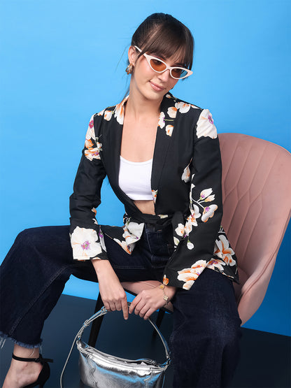 Monochrome Bloom Crepe Blazer Shrug