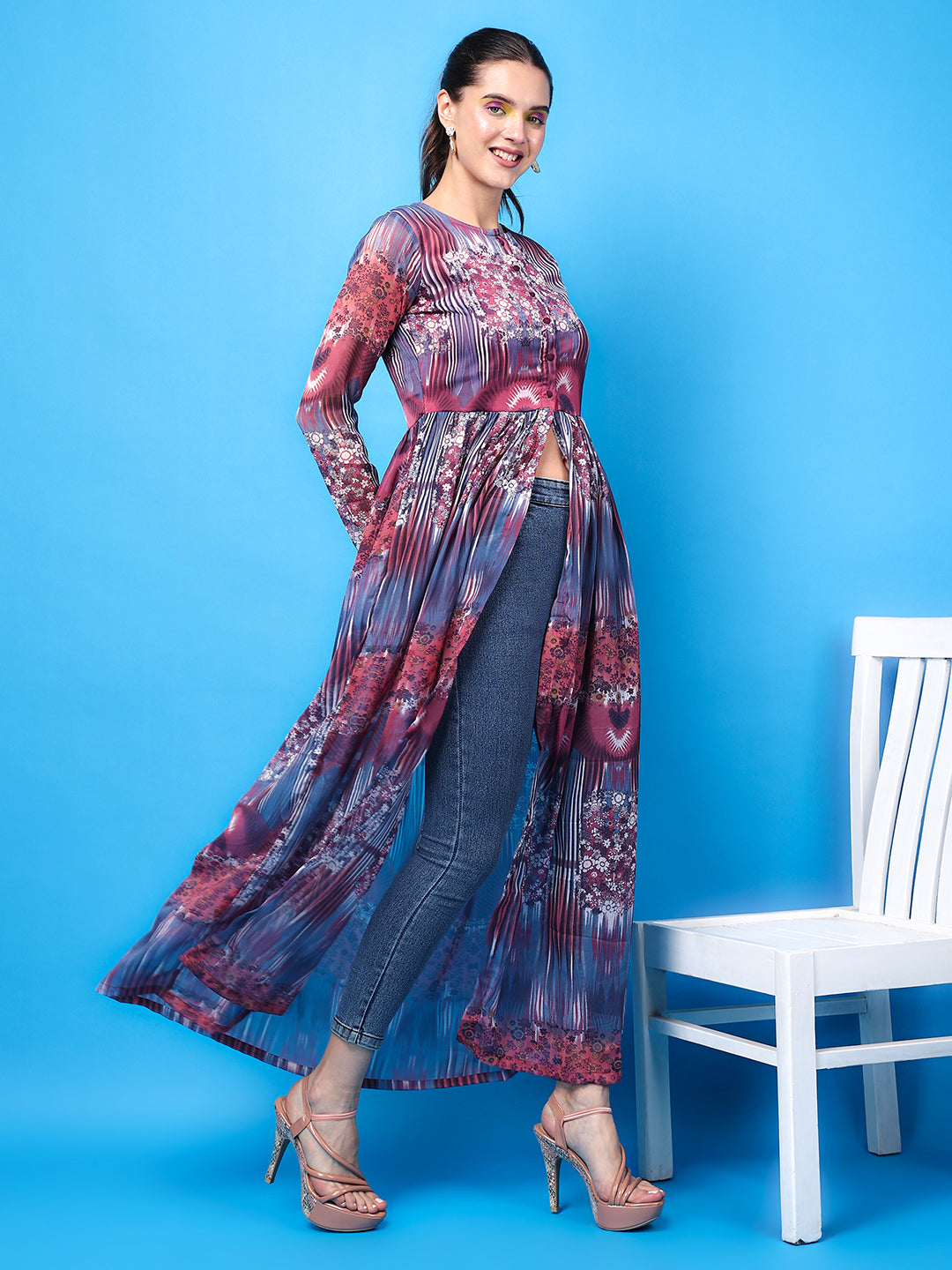 Floral Printed Georgette Longline Tunic