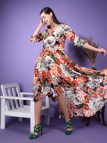 SCORPIUS Floral Printed Cut Outs Maxi Dress