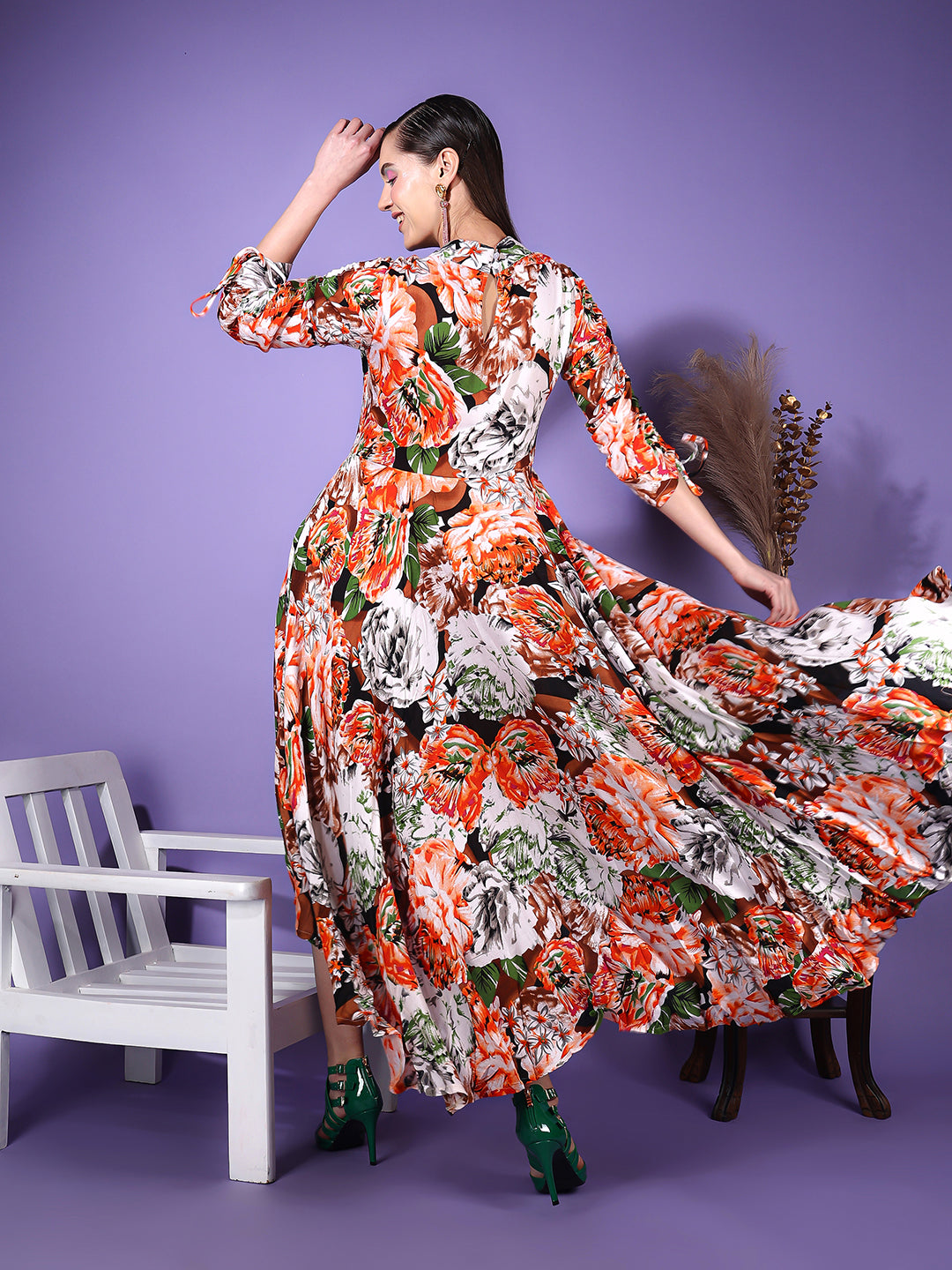 SCORPIUS Floral Printed Cut Outs Maxi Dress