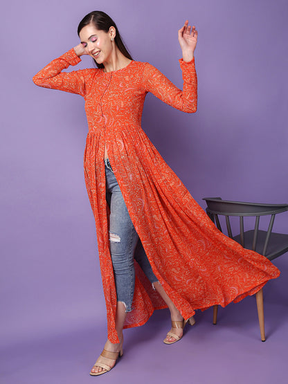 Ethnic Motifs Printed Chiffon Longline Tunics