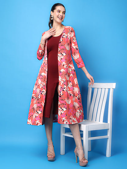 Coral Bloom Crepe Shrug