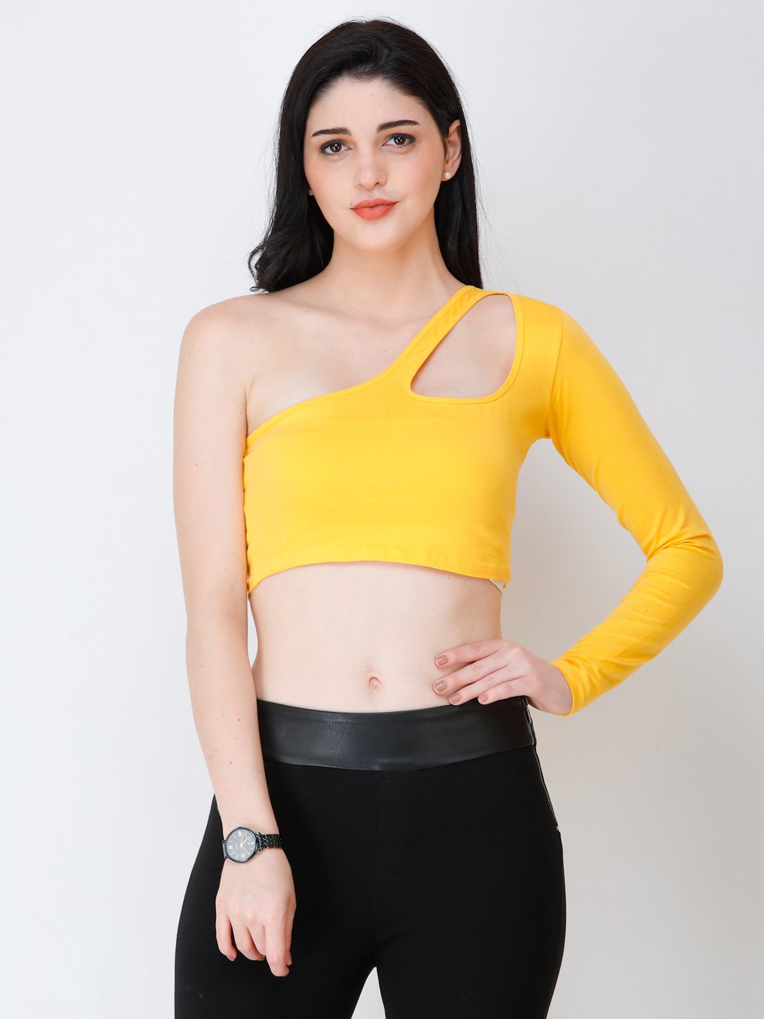 Yellow one shoulder online crop top