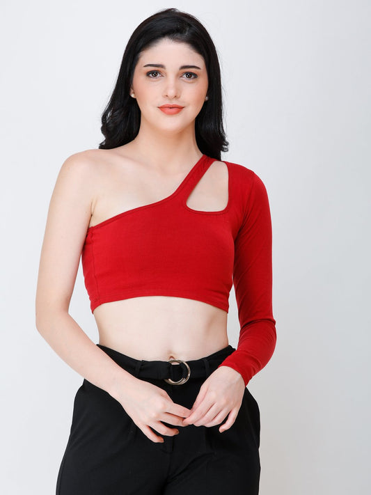 SCORPIUS Maroon one shoulder crop top