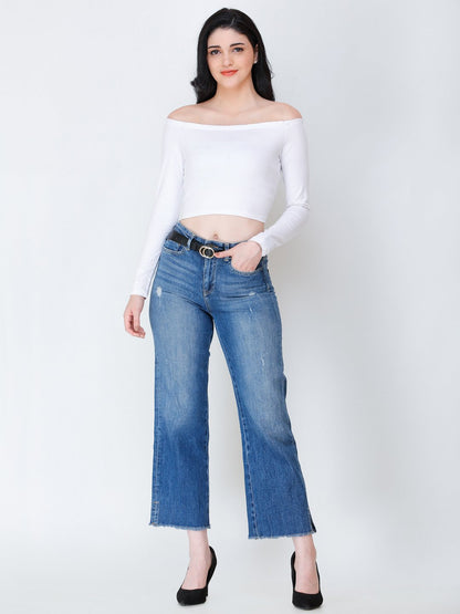 SCORPIUS White off shoulder crop top