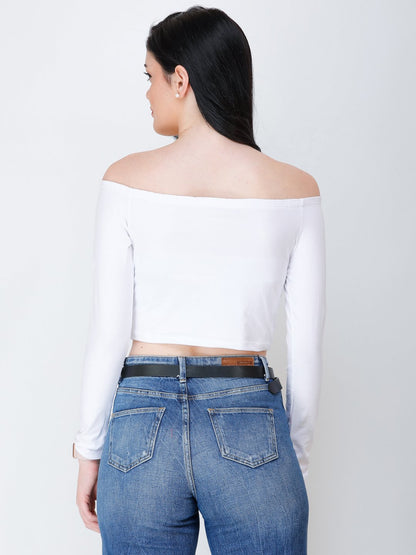 SCORPIUS White off shoulder crop top