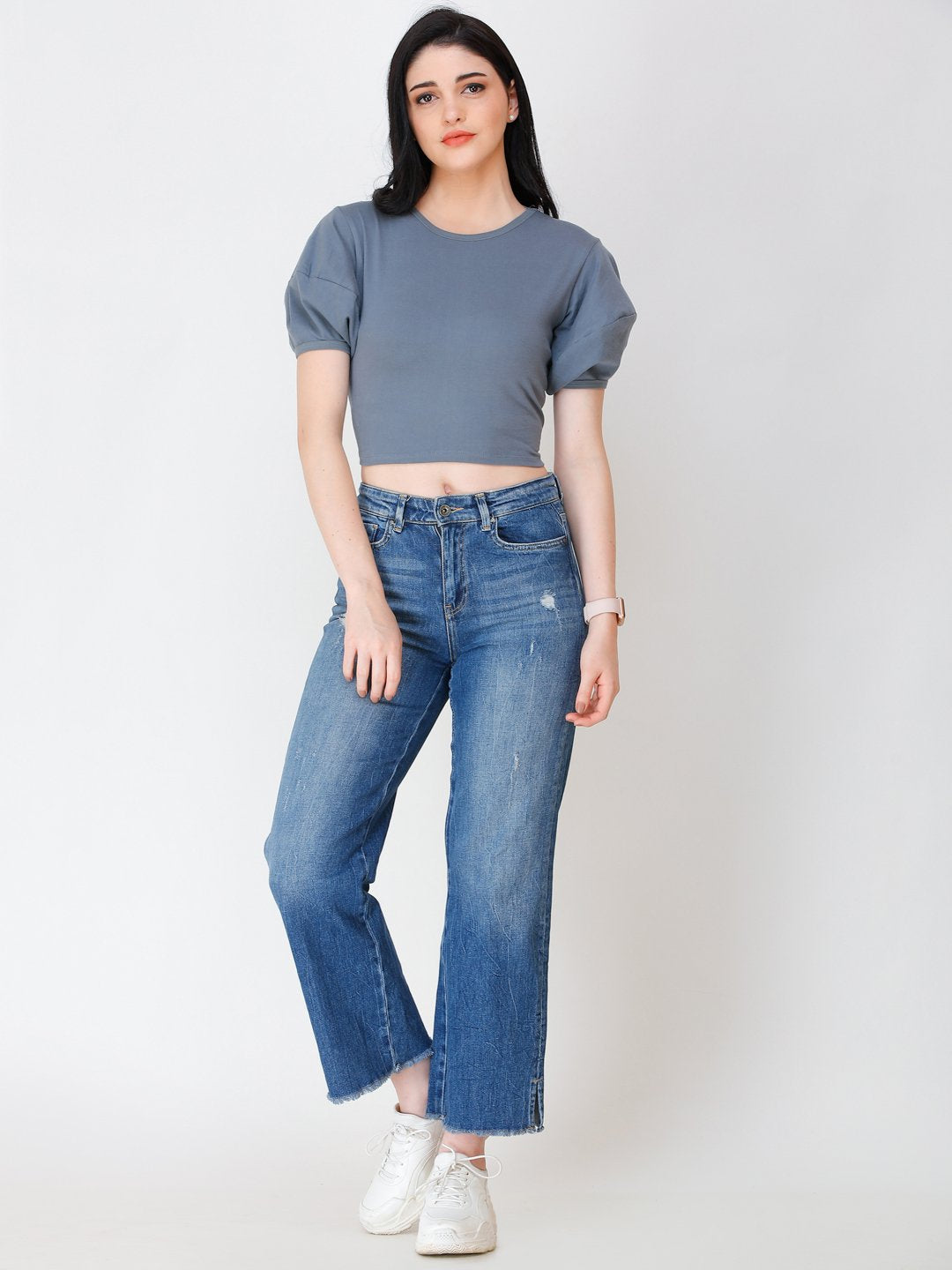 SCORPIUS GREY puff sleeve crop top