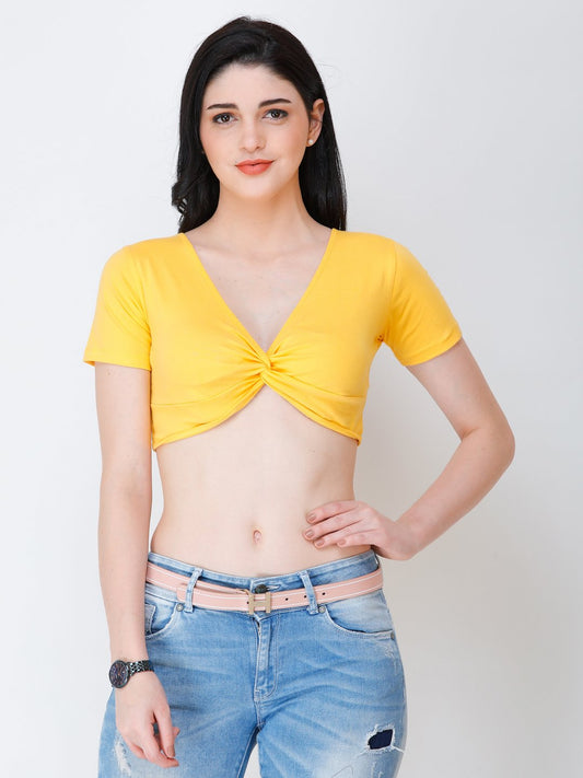 SCORPIUS yellow knotted crop top