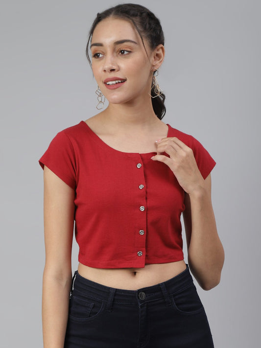 SCORPIUS Maroon Front button croptop