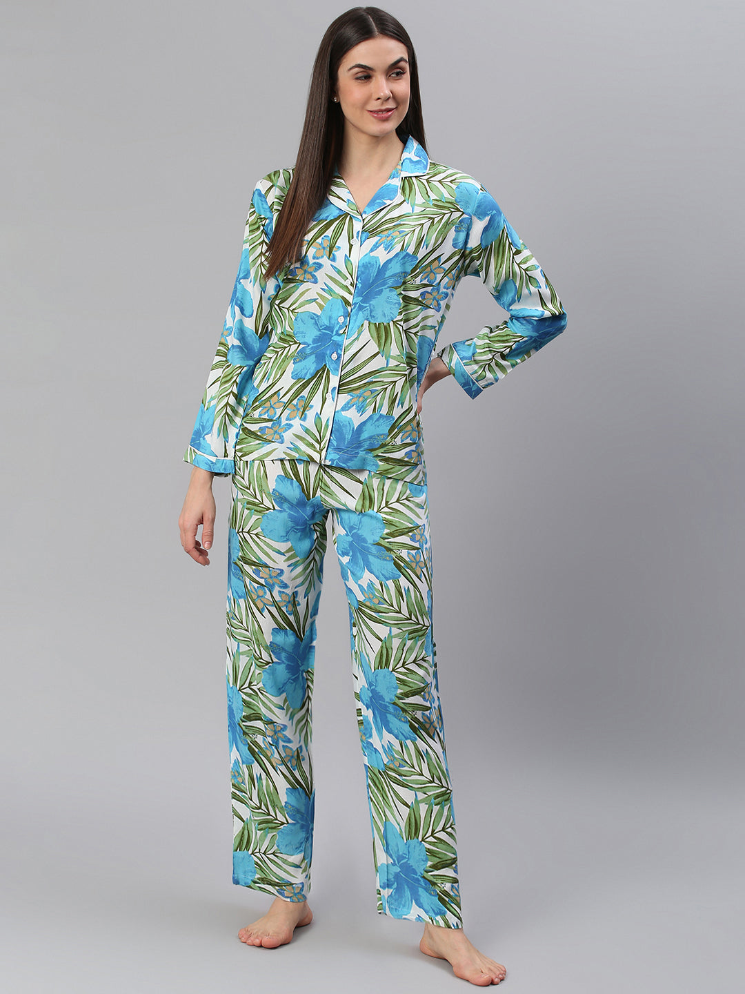 Cation Blue Tropical Print Night Suit Cation Clothing