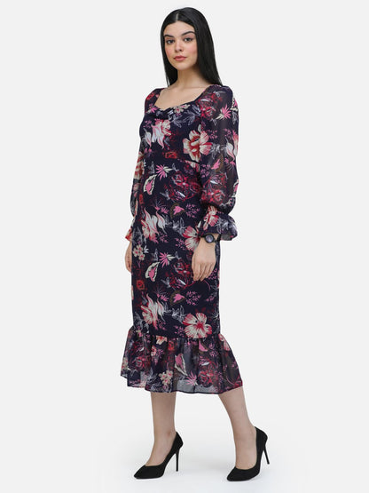 SCORPIUS Black printed midi dress