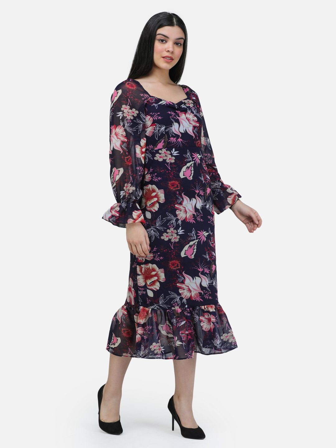 SCORPIUS Black printed midi dress