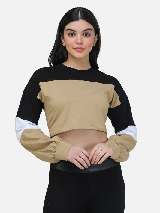 SCORPIUS SOLID SWEATSHIRT STYLE CROP TOP