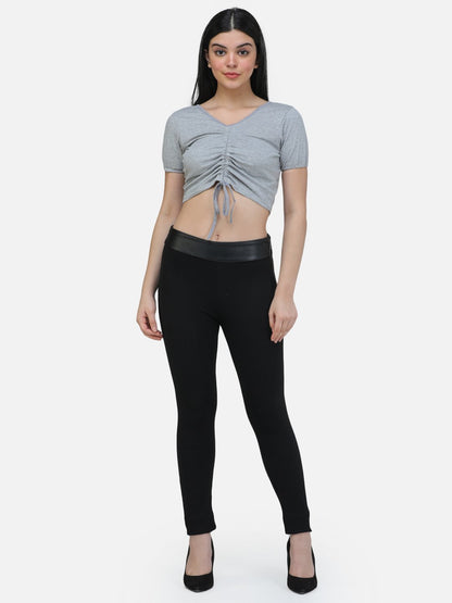 SCORPIUS GREY FRONT LASTIC DRAWSTRING CROP TOP