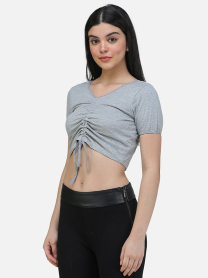 SCORPIUS GREY FRONT LASTIC DRAWSTRING CROP TOP