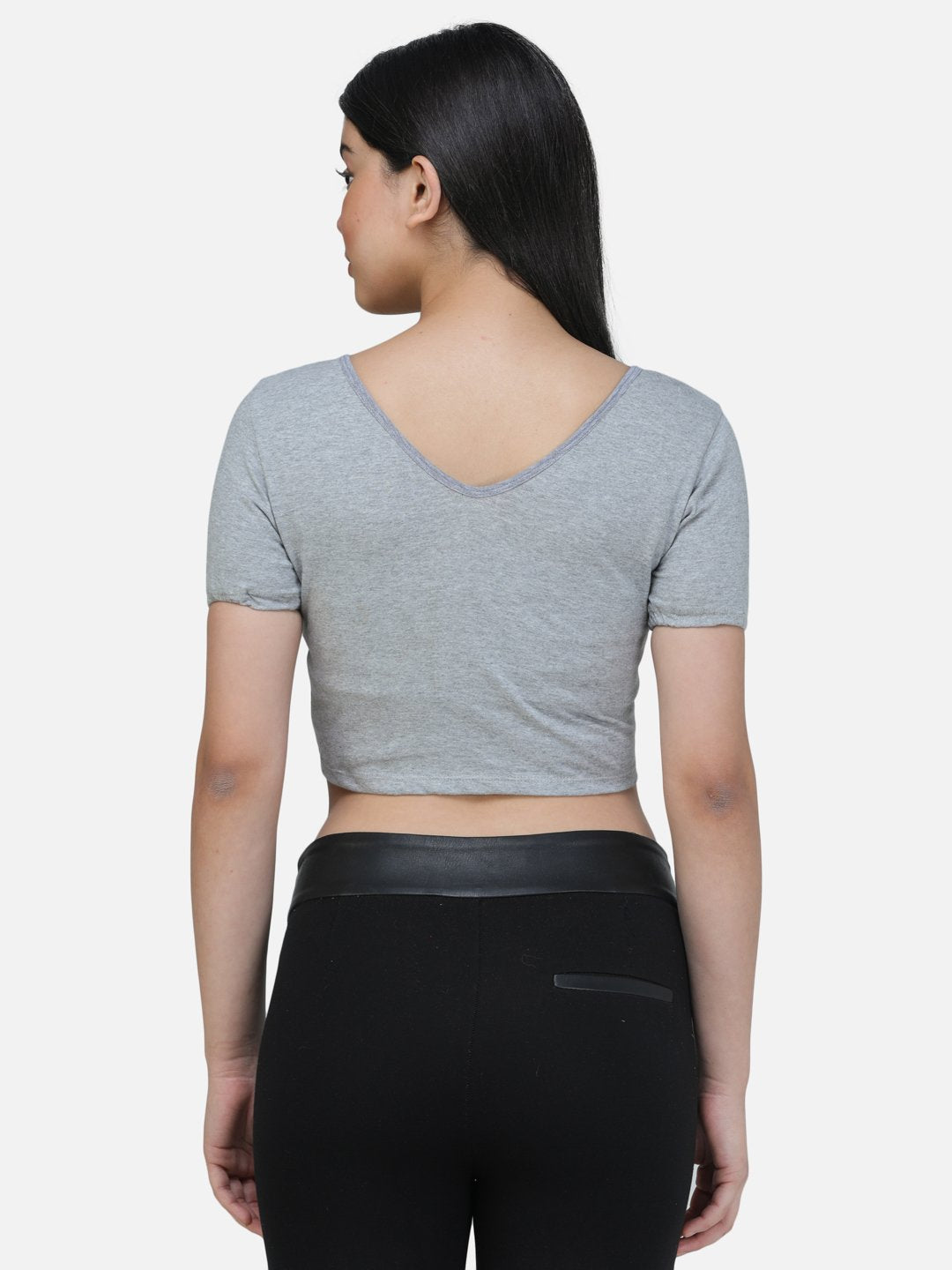 SCORPIUS GREY FRONT LASTIC DRAWSTRING CROP TOP