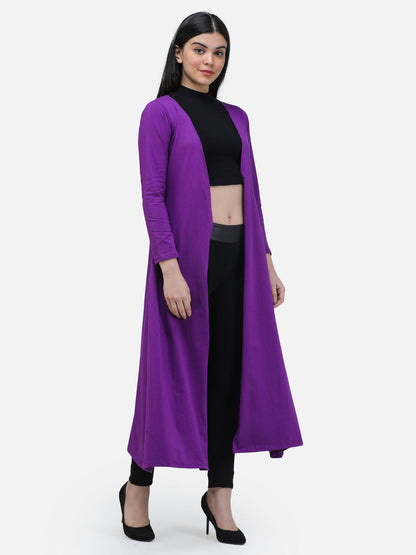 SCORPIUS Women Purple Solid Open-Front Longline Shrug