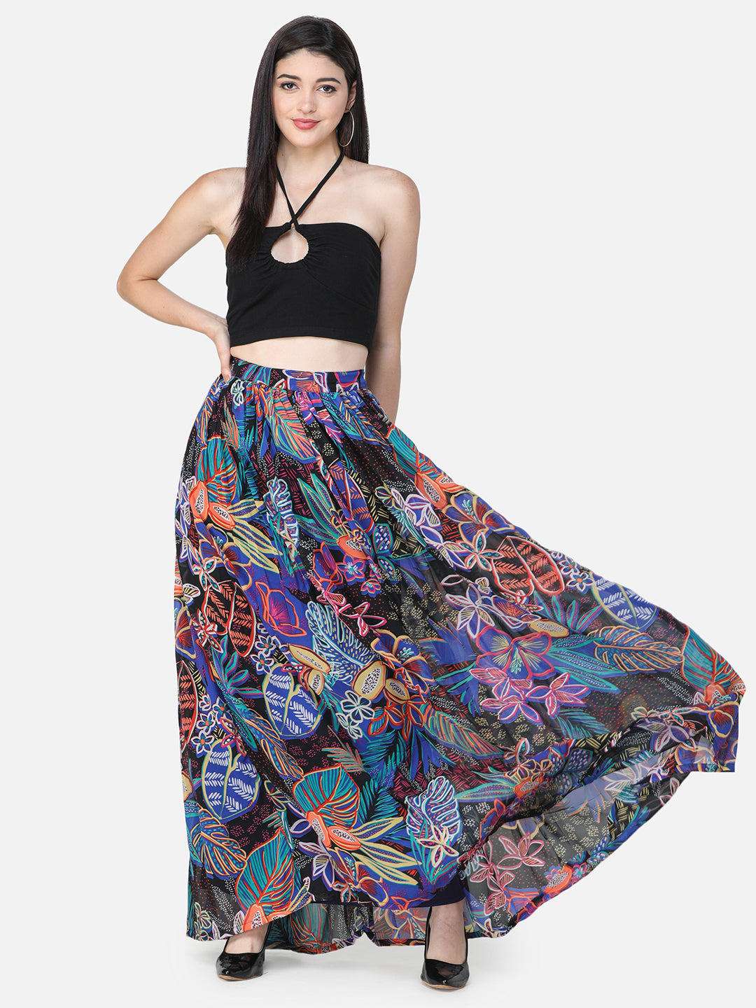 Floral print hotsell maxi flared skirt