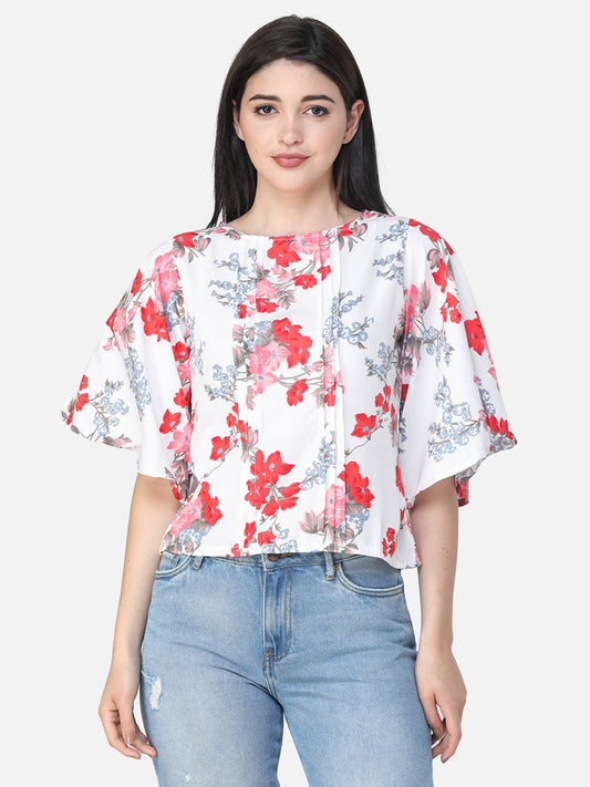 SCORPIUS FLORAL WHITE PRINTED TOP