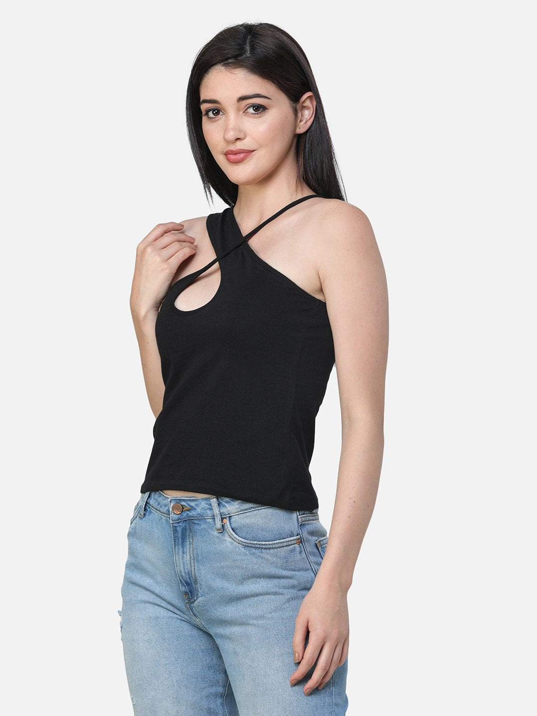 Black Solid Crop Top