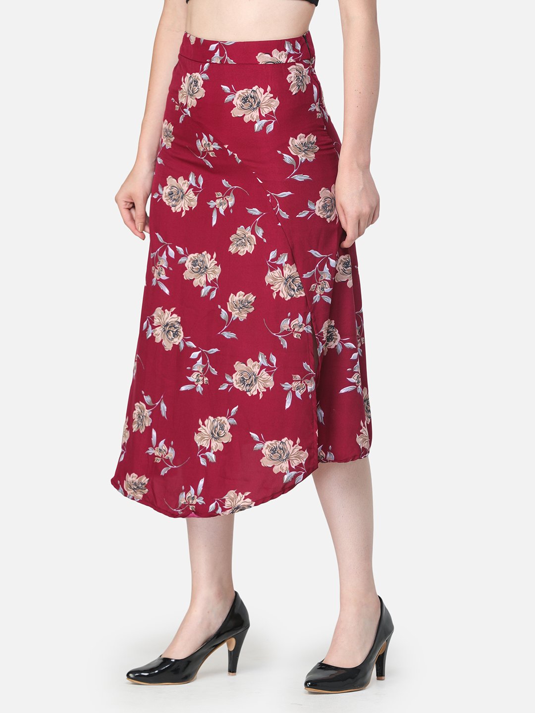 Maroon on sale floral skirt