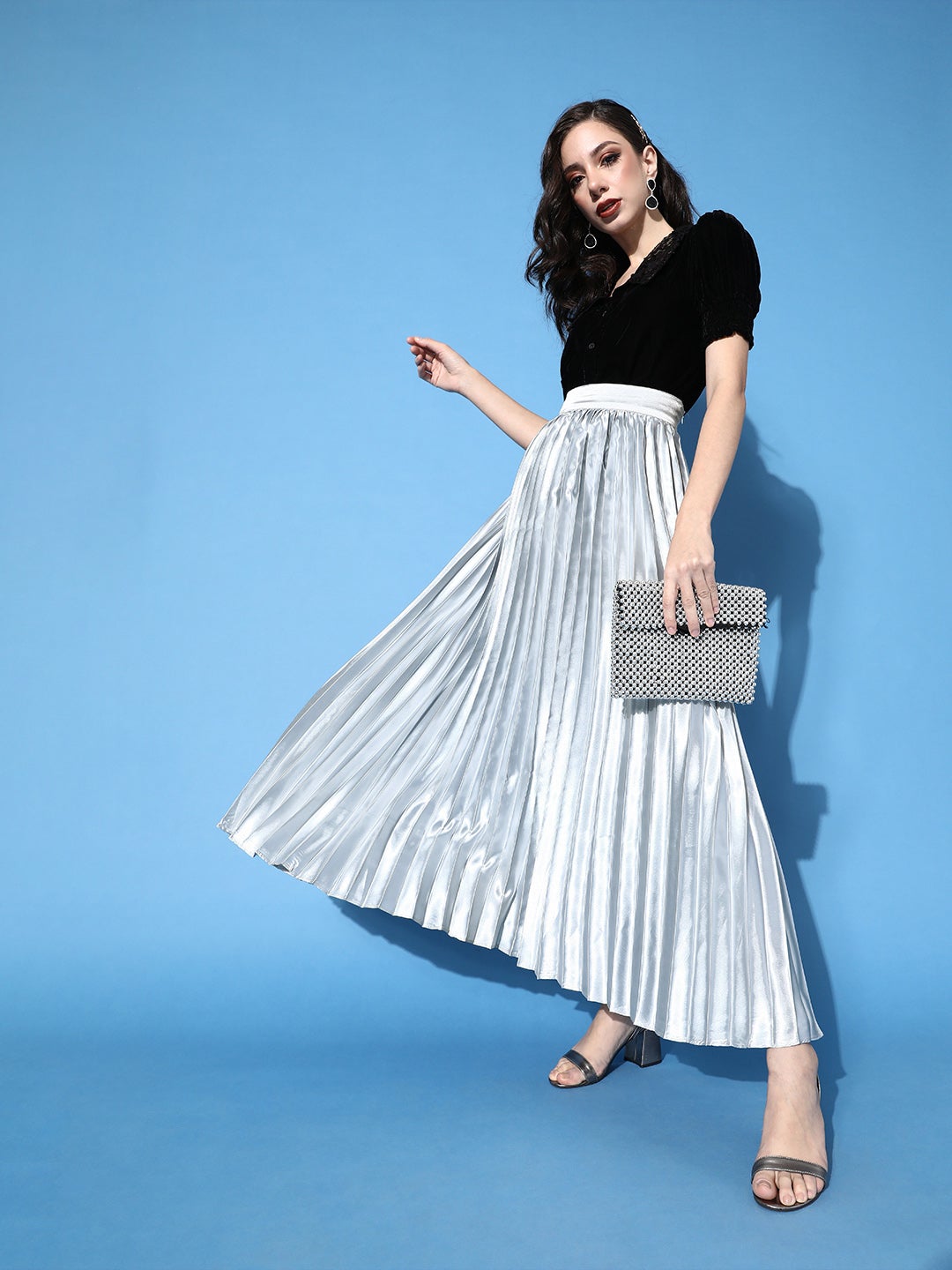 Grey pleated 2024 skirt satin