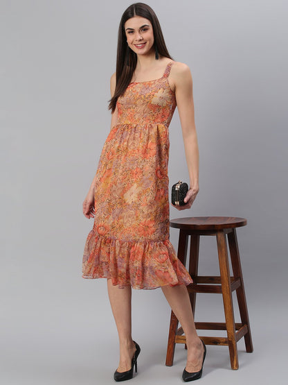 Printed Rust Midi Dress