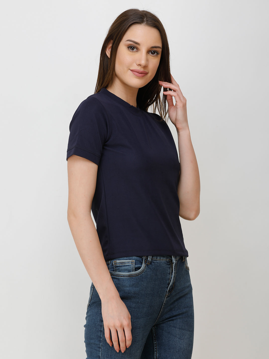 SCORPIUS Women Navy Blue Solid Top