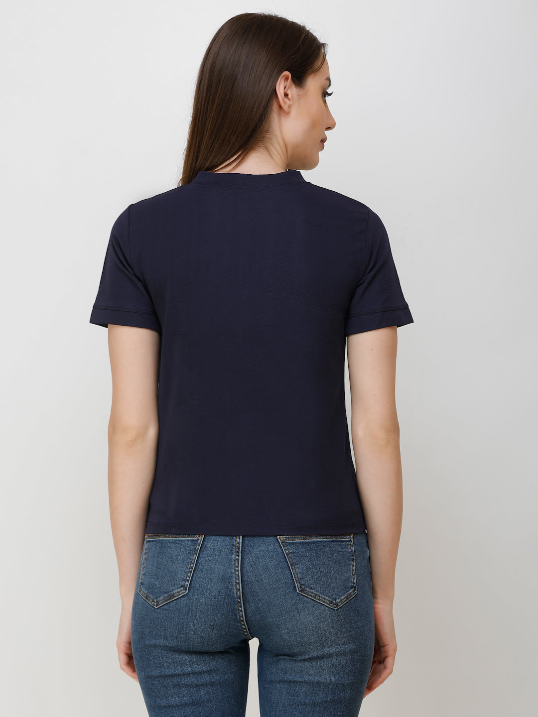 SCORPIUS Women Navy Blue Solid Top