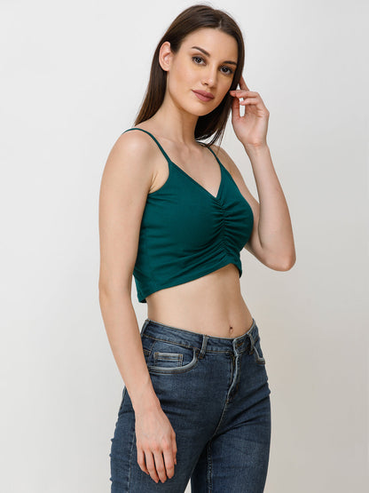 SCORPIUS Women Teal Green Solid Crop Bralette Top