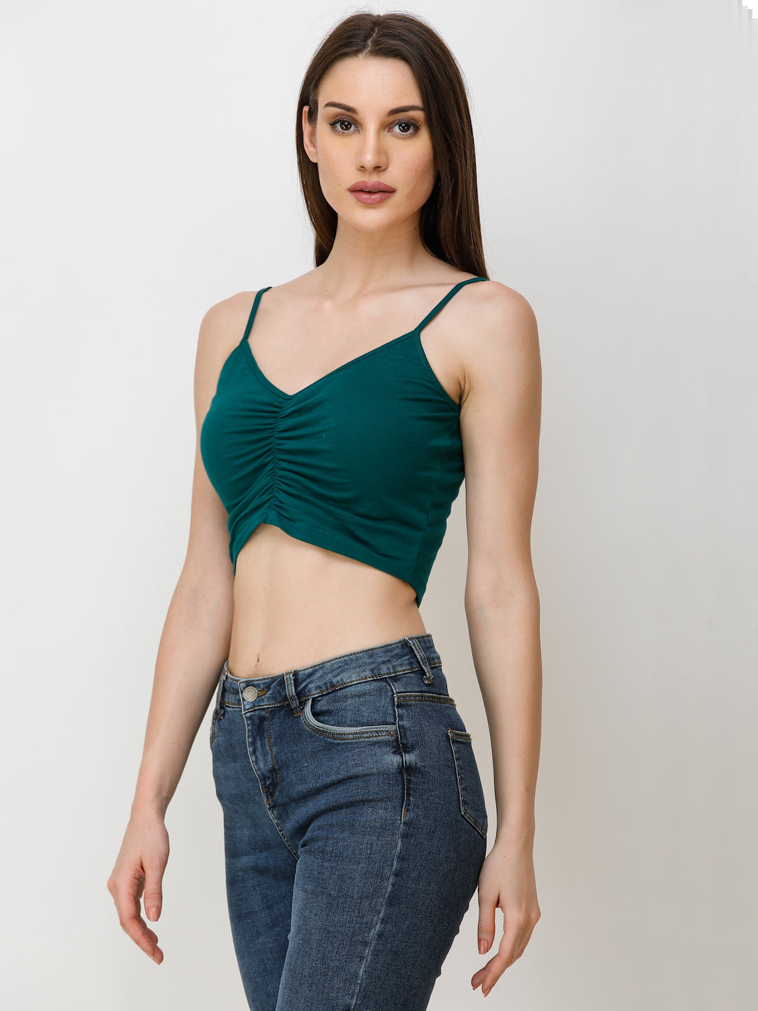 SCORPIUS Women Teal Green Solid Crop Bralette Top