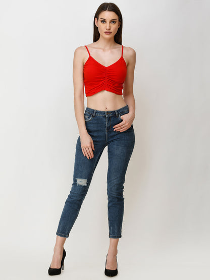 SCORPIUS Women Red Solid Crop Top