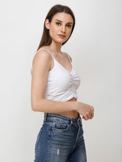 SCORPIUS Women White Solid Crop Top