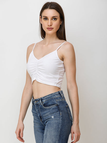 SCORPIUS Women White Solid Crop Top