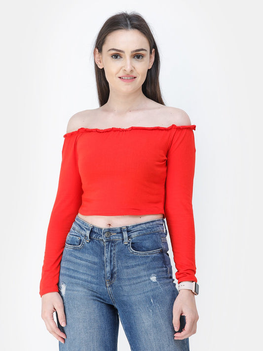 Red Solid Crop Top