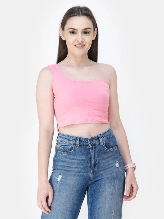 Pink Solid Crop Top