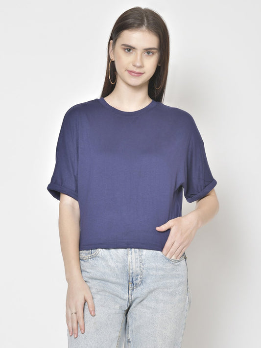 Cation Navy Blue Solid Top