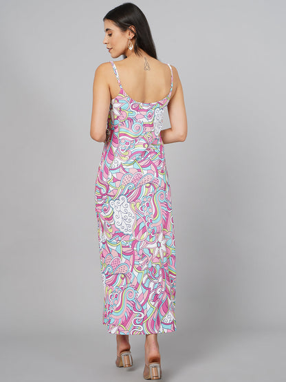 SCORPIUS Satin Abstract Printed Dress