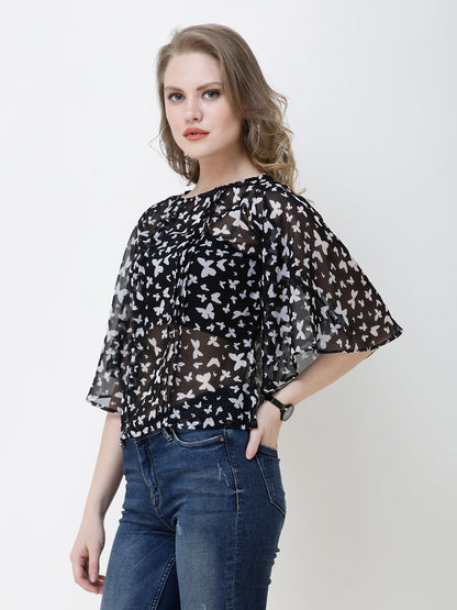 SCORPIUS Women Black & Grey Printed Top