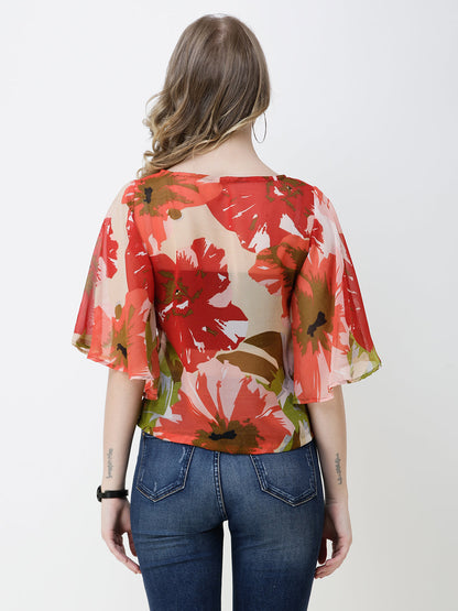 SCORPIUS Women Red & Green Floral Print Top