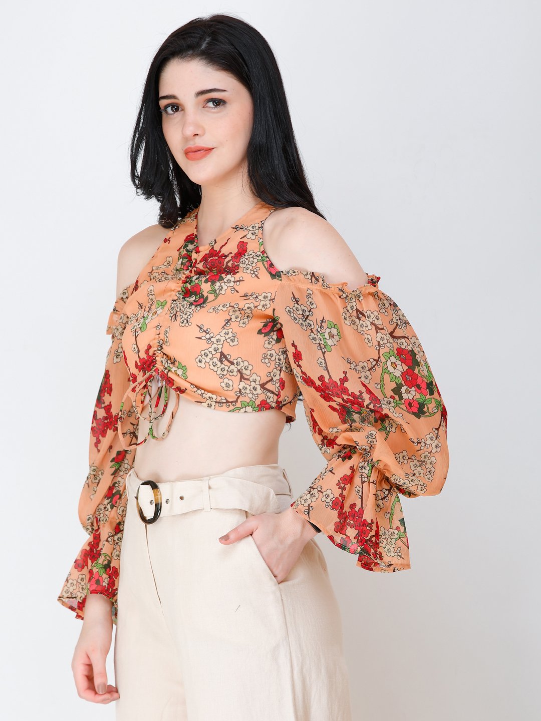 SCORPIUS printed floral styled front crop top