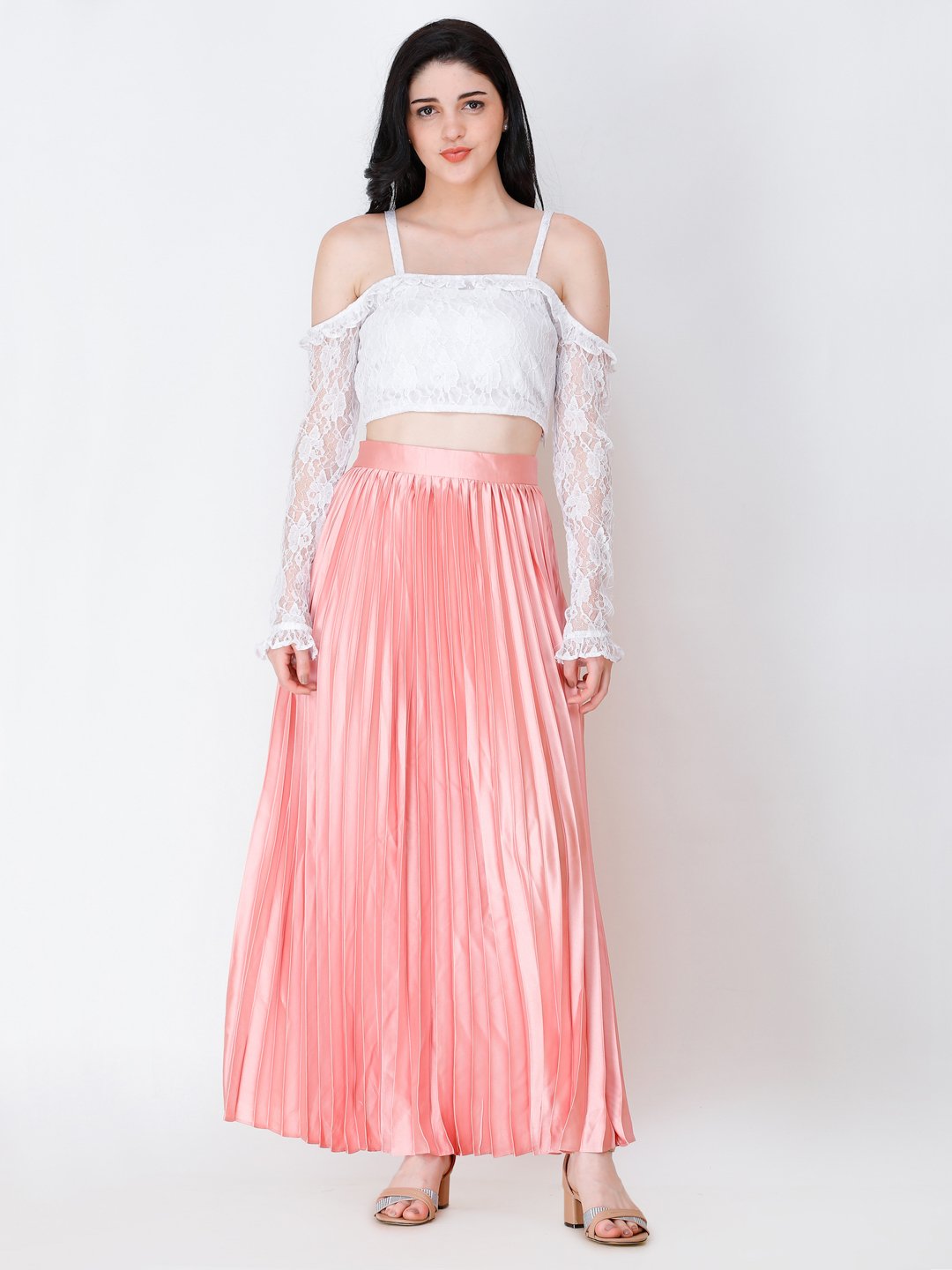 Cold shoulder crop online top with long skirt