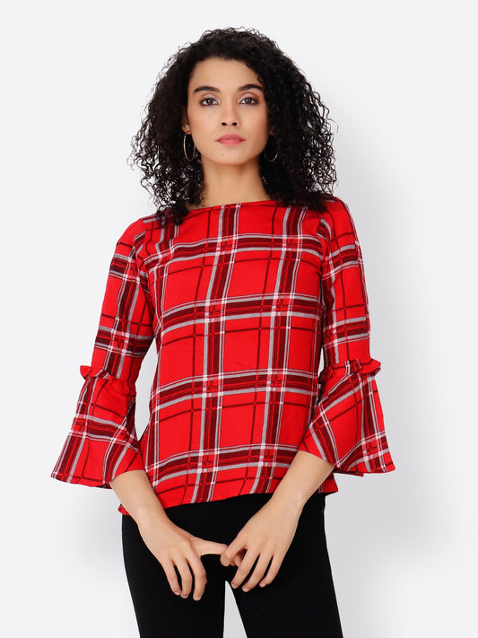 Cation Red Checkered Top