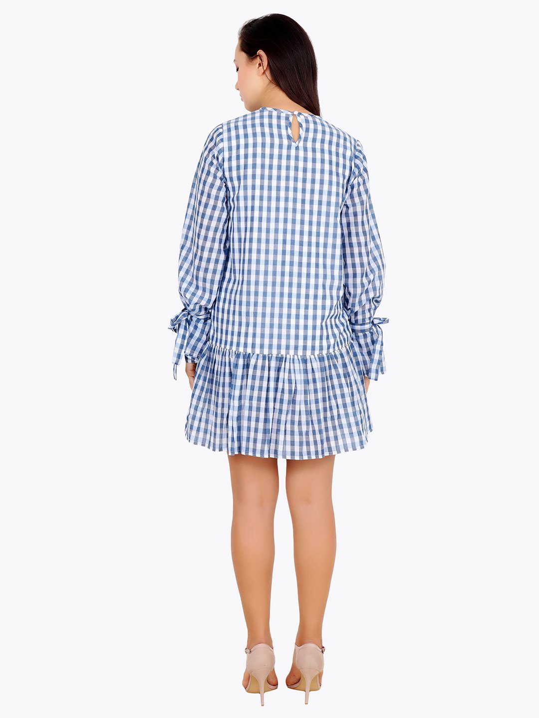 Brizzy Blue Brush Check Belted Girl Dress
